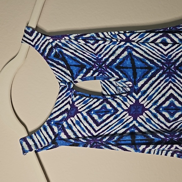 Cable & Guage Geo Diamond Blue White Keyhole Back High Neck Sleeveless Tank Lg - Picture 4 of 6